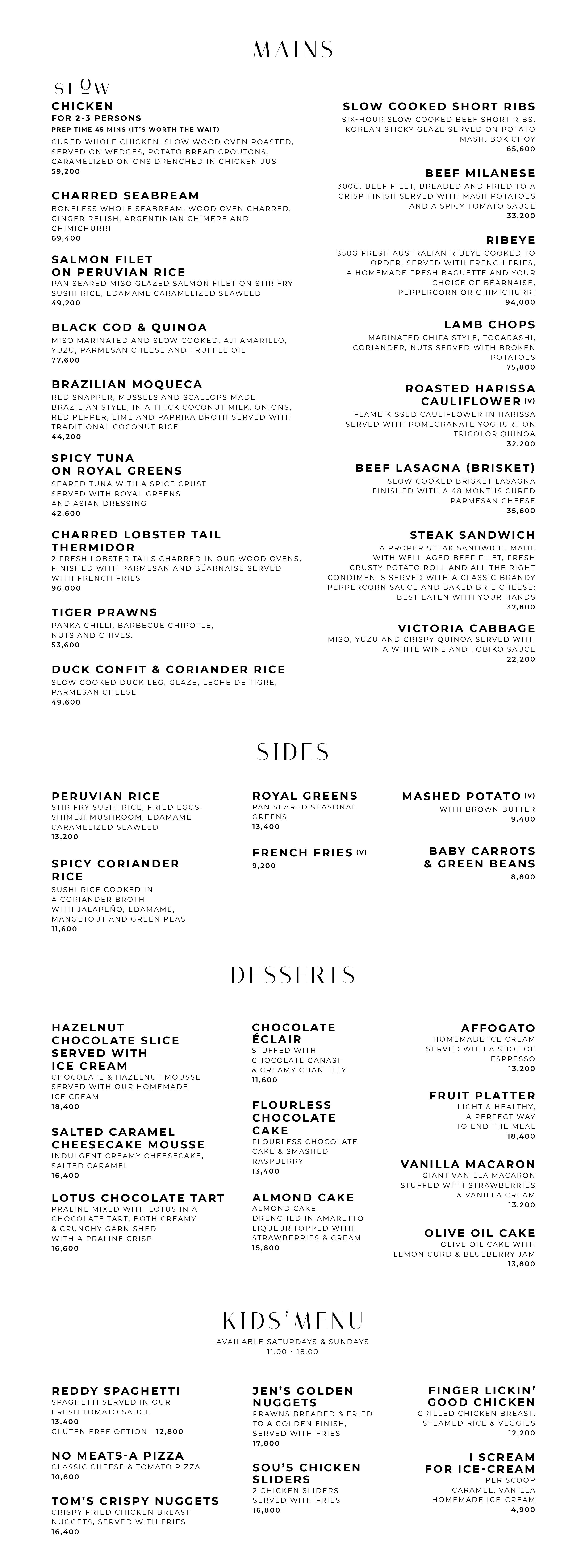 Slow Food Menu